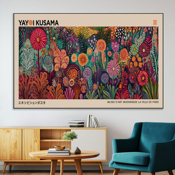 51280-SEG-FC-51X34_Oversize-Abstract Yayoi Kusama Wall Art Canvas Print, Framed Japanese Wabi Sabi Art Picture Print, Yayoi Kusama Perfect Abstract Modern