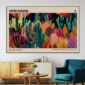 45711-SEG-FC-51X34_Oversize-Yayoi Kusama Wall Art Canvas Print, Framed Abstract Yayoi Kusama Art Picture Print, Japanese Wabi Sabi Perfect Modern Abstract