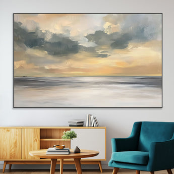 45544-MGV-CV-36X24-Ocean Sunset Wall Art – Serene Seascape Canvas Print with Golden Sky and Calm Water, Coastal Beach Artwork for Living Room,