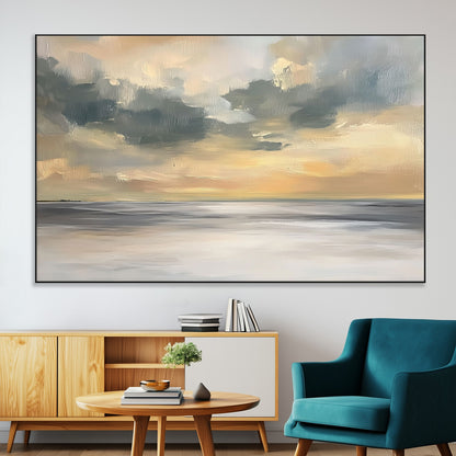 45544-MGV-CV-36X24-Ocean Sunset Wall Art – Serene Seascape Canvas Print with Golden Sky and Calm Water, Coastal Beach Artwork for Living Room,