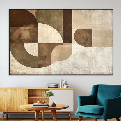 59767-MGV-CV-36X24-Abstract Geometric Shapes Wall Art – Modern Minimalist Canvas Print, Neutral Brown Beige Tan Artwork for Living Room, Bedroom,