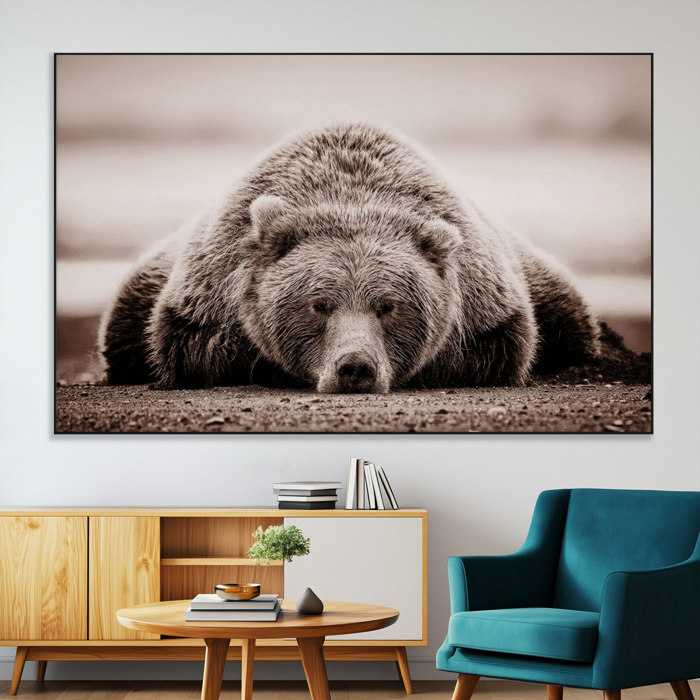 20611-MGV-CV-36X24-Grizzly Bear Wall Art – Majestic Wildlife Sepia Canvas Print, Rustic Nature Animal Artwork for Cabin, Lodge, Living Room, Bedroom,