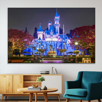 66710-MGV-CV-36X24-Enchanted Castle Wall Art – Magical Night Scene Canvas Print with Glowing Lights, Fantasy Architecture Artwork for Living Room,