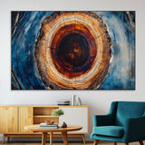 30457-MGV-CV-36X24-Tree Ring Wall Art – Abstract Wood Grain Canvas Print with Brown and Blue Swirl, Rustic Nature Inspired Artwork for Living Room,