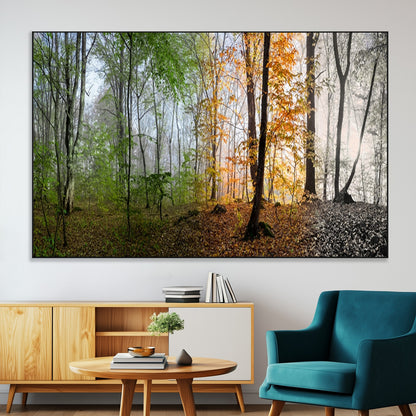 95317-MGV-CV-36X24-Four Seasons Forest Wall Art – Panoramic Nature Canvas Print Showing Spring, Summer, Autumn and Winter Landscape for Living Room,