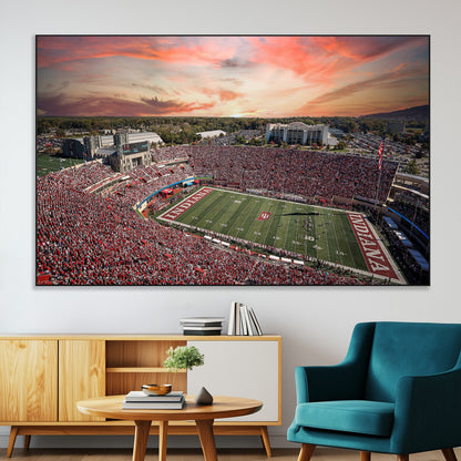 51135-MGV-CV-36X24-Indiana Hoosiers Stadium Wall Art – Panoramic Football Canvas Print with Game Day Crowd and Sunset Sky, Sports Artwork for Man