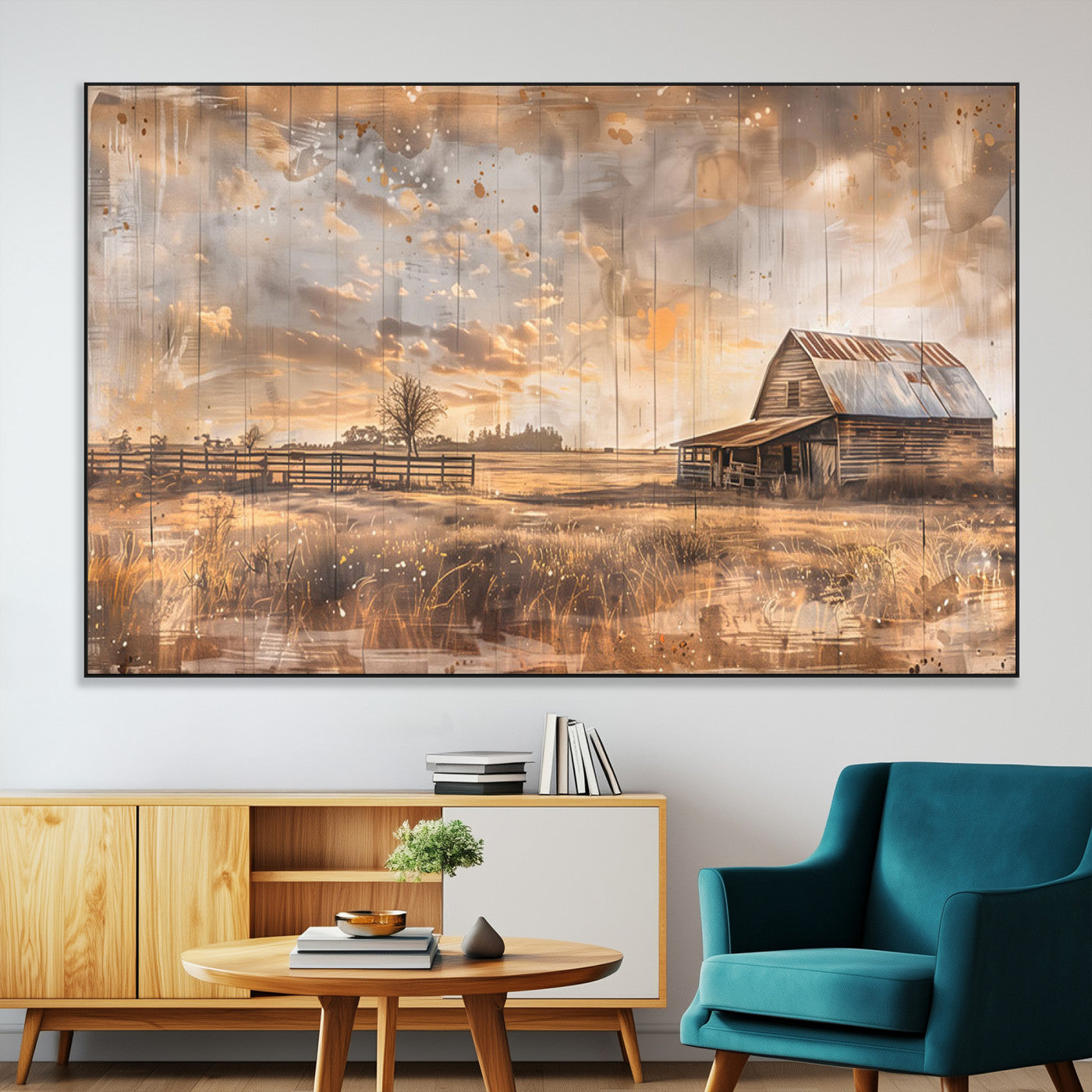 FARM2-SEG-FC-51X34_Oversize-Rustic Farmhouse Wall Art Canvas Print, Framed Old Barn Art Picture Print, Southwestern Farmhouse Perfect Rustic Decor Artwork