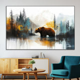 50308-SEG-FC-51X34_Oversize-Abstract Rustic Bear Wall Art – Forest and Mountain Scene Canvas Print, Nature Artwork for Modern Farmhouse or Log Cabin Decor