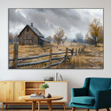 Farm1-SEG-FC-51X34_Oversize-Rustic Autumn Farmhouse Wall Art – Serene Countryside Scene Canvas Print, Weathered Barn and Autumn Trees Decor for Living Room,