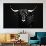 97914921-MGV-CV-36X24-Black Bull Wall Art Canvas Print, Framed Longhorn Bull Art Picture Print, Western Bull Perfect Monochrome Western Decor Artwork