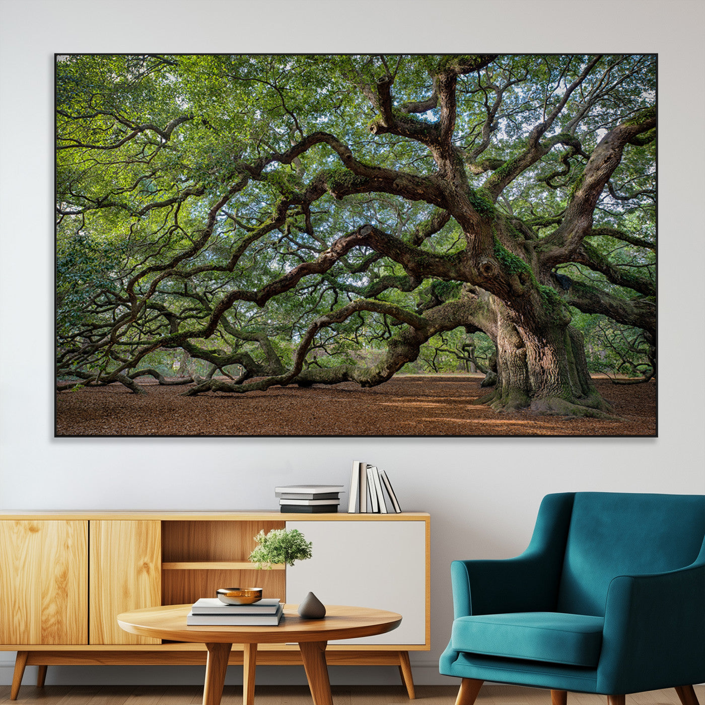 SEG-FC-51X34_Oversize - Historic Tree Wall Art Canvas Print, Framed Mossy Tree Art Picture Print, Twisted Branches Perfect Nature Southern Decor Artwork