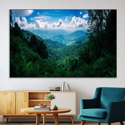 74439378-MGV-CV-36X24-Tropical Jungle Wall Art Canvas Print, Framed Lush Valley Art Picture Print, Forest Mountains Perfect Tropical Wilderness Decor