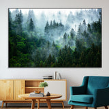 17393683-MGV-CV-36X24-Misty Forest Art Wall Art Canvas Print, Framed Foggy Mountain Art Art Picture Print, Scenic Wall Print Perfect Decor Artwork