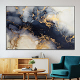 41136487-MGV-CV-36X24-Black Marble Wall Art Canvas Print, Framed Gold Veins Art Picture Print, Abstract Texture Perfect Moody Luxe Decor Artwork