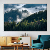 84598503-MGV-CV-36X24-Misty Forest Wall Art Canvas Print, Framed Pine Hills Art Picture Print, Moody Hills Perfect Moody Woodland Decor Artwork