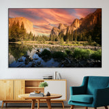 31199457-MGV-CV-36X24-Yosemite Valley Wall Art Canvas Print, Framed El Capitan Art Picture Print, Sunset Sky Perfect Vibrant Western Decor Artwork