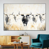 40397799-MGV-CV-36X24-Texas Longhorn Wall Art Canvas Print, Framed Rustic Herd Art Picture Print, Western Bull Perfect Neutral Western Decor Artwork
