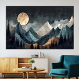 11060882-SEG-FC-51X34_Oversize-Moonlit Mountains Wall Art Canvas Print, Framed Forest Silhouette Art Picture Print, Night Landscape Perfect Modern Forest Decor