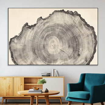 98921313-SEG-FC-51X34_Oversize-Tree Ring Wall Art Canvas Print, Framed Wood Slice Art Picture Print, Minimalist Wood Perfect Rustic Academic Decor Artwork