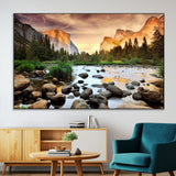 90956031-MGV-CV-36X24-Yosemite Valley Wall Art – Scenic Mountain River Landscape Canvas Print, Nature Photography for Living Room, Bedroom, Cabin,