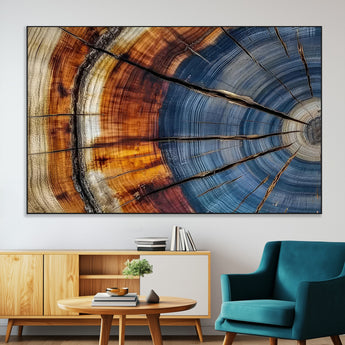 96890915-MGV-CV-36X24-Abstract Tree Ring Wall Art – Rustic Nature Canvas Print with Wood Grain Texture, Modern Earth Tone Artwork for Office, Living