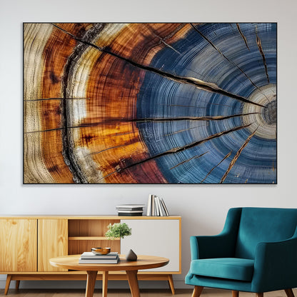 96890915-MGV-CV-36X24-Abstract Tree Ring Wall Art – Rustic Nature Canvas Print with Wood Grain Texture, Modern Earth Tone Artwork for Office, Living