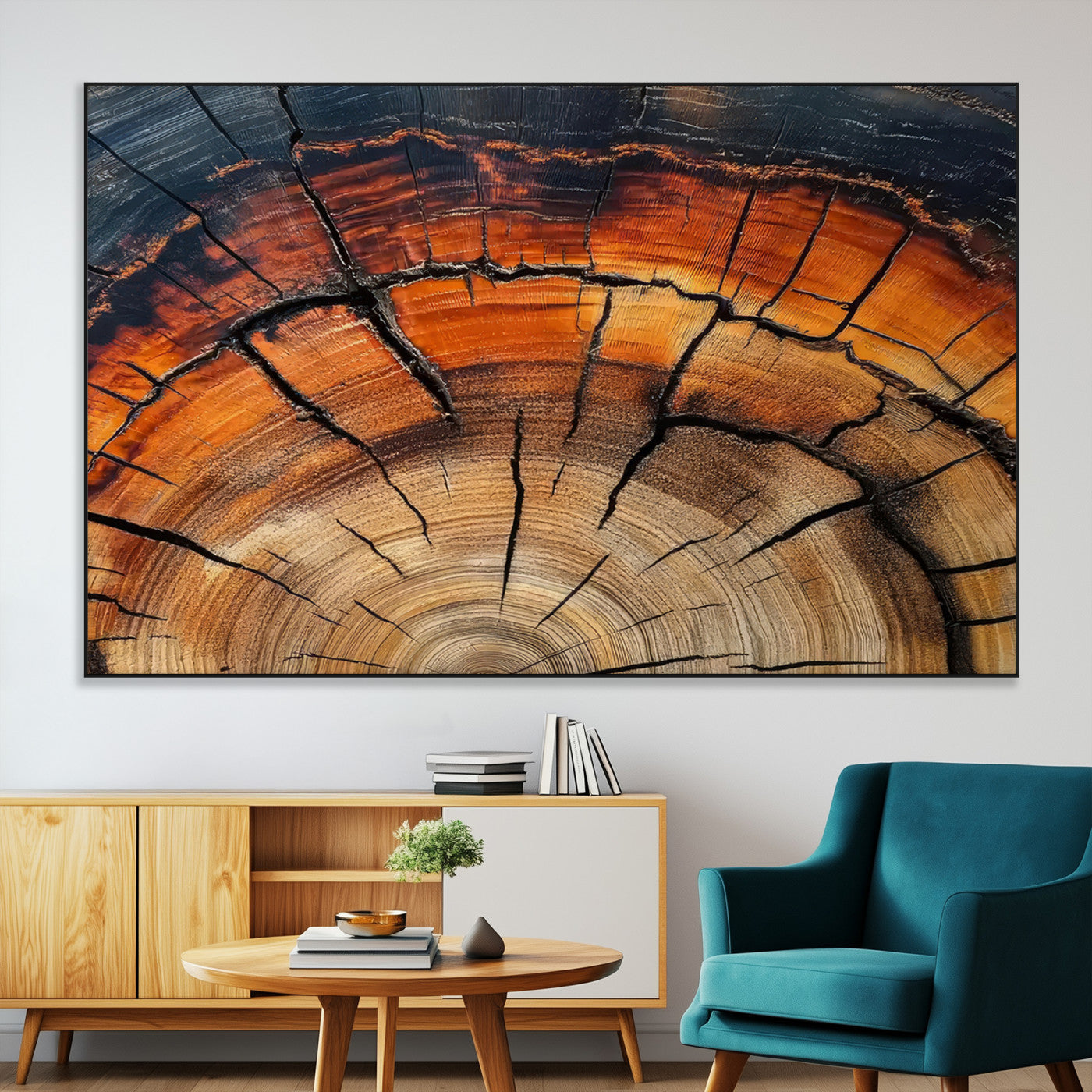 65909987-MGV-CV-36X24-Rustic Tree Ring Wall Art – Nature Inspired Wooden Texture Canvas Print, Modern Abstract Artwork for Living Room, Bedroom, Office