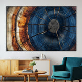 60099360-MGV-CV-36X24-Blue Tree Ring Wall Art – Rustic Wood Grain Canvas Print, Modern Abstract Artwork with Natural Texture for Living Room, Bedroom,