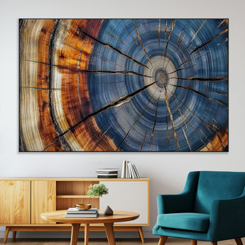 82059233-SEG-FC-51X34_Oversize-Rustic Tree Ring Wall Art – Natural Wood Texture Canvas Print, Framed Abstract Tree Stump for Farmhouse, Log Cabin, Wooden House