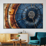 45268471-MGV-CV-36X24-Blue Tree Ring Wall Art – Rustic Wood Cross Section Canvas Print, Modern Abstract Nature Decor for Living Room, Office, or Cabin
