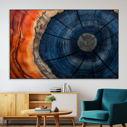 26110607-SEG-FC-51X34_Oversize-Rustic Tree Ring Wall Art – Natural Wood Texture Canvas Print, Farmhouse Log Cabin Decor, Framed Abstract Tree Stump for Living