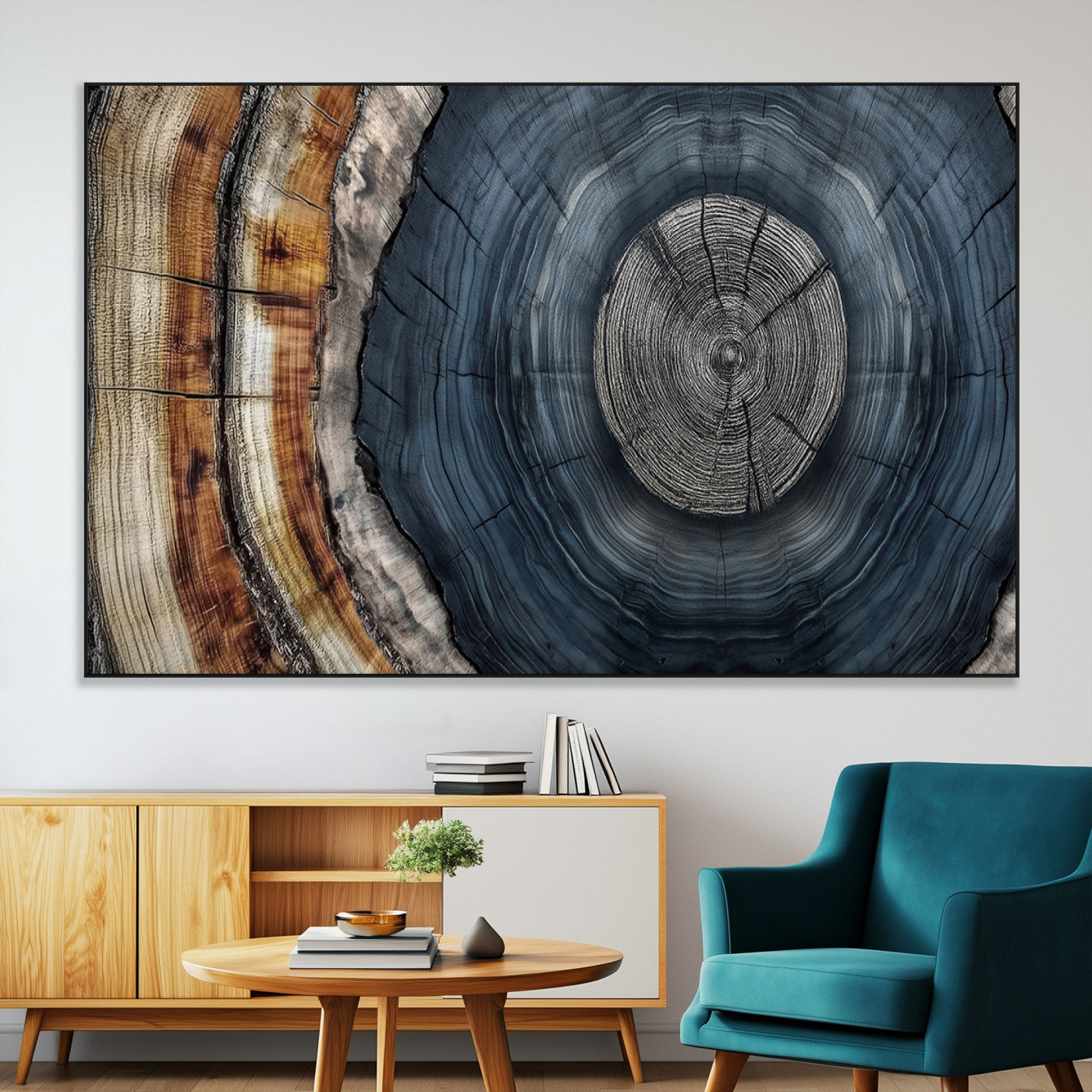 91368647-SEG-FC-51X34_Oversize-Tree Ring Wall Art – Natural Rustic Wood Texture Canvas Print, Farmhouse Log Cabin Decor, Framed Abstract Tree Stump for Living