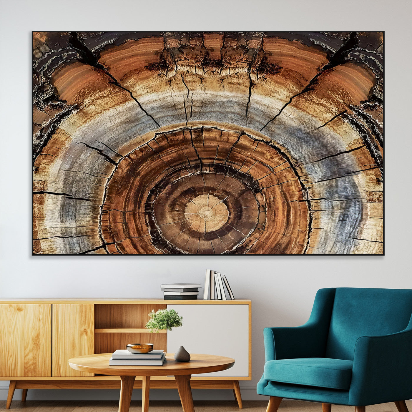 15184146-SEG-FC-51X34_Oversize-Tree Rings Wall Art Canvas Print, Framed Wood Texture Art Picture Print, Rustic Pattern Perfect Rustic Organic Decor Artwork