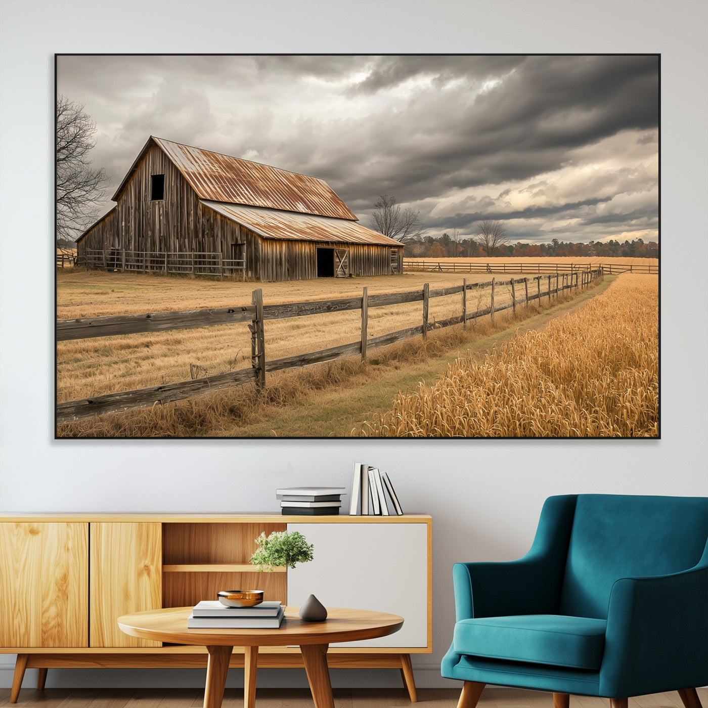 26821575-MGV-CV-36X24-Old Barn Wall Art Canvas Print, Framed Rustic Barn Art Picture Print, Moody Farm Perfect Rustic Farmhouse Decor Artwork