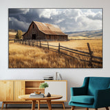 38758826-MGV-CV-36X24-Rustic Barn Wall Art Canvas Print, Framed Moody Barn Art Picture Print, Golden Field Perfect Rustic Farmhouse Decor Artwork