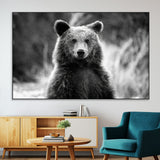 SEG-FC-51X34_Oversize - Grizzly Bear Wall Art Canvas Print, Framed Black White Bear Art Picture Print, Wild Bear Perfect Rustic Wildlife Decor Artwork