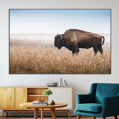 91267849-MGV-CV-36X24-Wild Bison Wall Art Canvas Print, Framed Bison in Prairie Art Picture Print, Rustic Western Perfect Rustic Western Decor Artwork