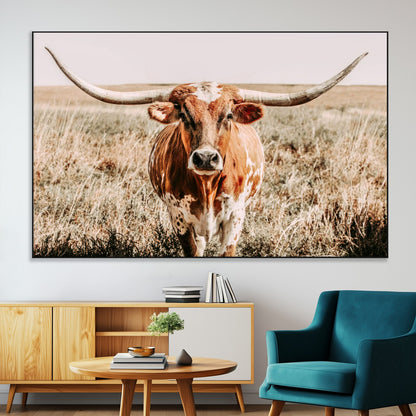 54986862-SEG-FC-51X34_Oversize-Majestic Longhorn Wall Art – Canvas Print of Graceful Strength & Bold Spirit, Wild Plains Beauty Nature Inspired Rustic Decor for