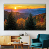36964931-SEG-FC-51X34_Oversize-Autumn Mountains Wall Art Canvas Print, Framed Sunset Glow Forest Art Picture Print, Golden Trees Perfect Vibrant Nature Decor