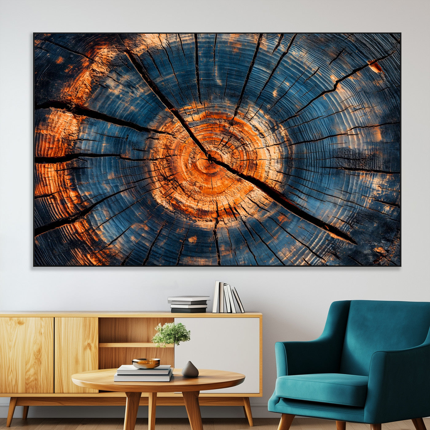 81894502-MGV-CV-36X24-Burnt Wood Wall Art Canvas Print, Framed Aged Timber Art Picture Print, Rustic Tree Slice Perfect Rustic Decor Artwork for Home,