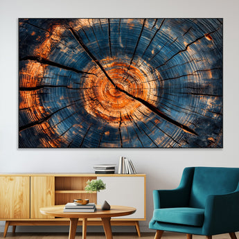 81894502-MGV-CV-36X24-Burnt Wood Wall Art Canvas Print, Framed Aged Timber Art Picture Print, Rustic Tree Slice Perfect Rustic Decor Artwork for Home,