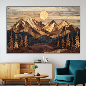 39116082-SEG-FC-51X34_Oversize-Wood Mountain Landscape Wall Art Canvas Print, Framed Sunset Hills Art Picture Print, Abstract Nature Perfect Boho Decor Artwork
