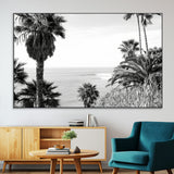 89458520-SEG-FC-51X34_Oversize-Palm Trees Wall Art Canvas Print, Framed Coastal View Art Picture Print, Ocean Horizon Perfect Monochrome Coast Decor Artwork