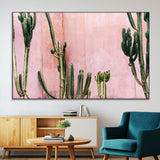 93119502-MGV-CV-36X24-Tall Cactus Wall Art Canvas Print, Framed Pink Wall Art Picture Print, Cactus Lines Perfect Modern Desert Decor Artwork