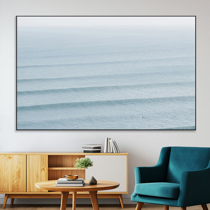 47814787-MGV-CV-36X24-Ocean Waves Wall Art Canvas Print, Framed Solo Surfer Art Picture Print, Wave Lines Perfect Minimalist Ocean Decor Artwork