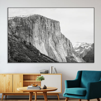 39393420-MGV-CV-36X24-El Capitan Wall Art Canvas Print, Framed Yosemite Cliff Art Picture Print, Monochrome Mountain Perfect Monochrome Sierra Decor