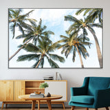 87247012-SEG-FC-51X34_Oversize-Skyward Palm Trees Wall Art Canvas Print, Framed Tropical Sky Art Picture Print, Coconut Palm Perfect Tropical Skyview Decor