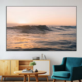46299358-SEG-FC-51X34_Oversize-Sunset Waves Wall Art Canvas Print, Framed Ocean Horizon Art Picture Print, Golden Water Perfect Golden Hour Coastal Decor Artwork