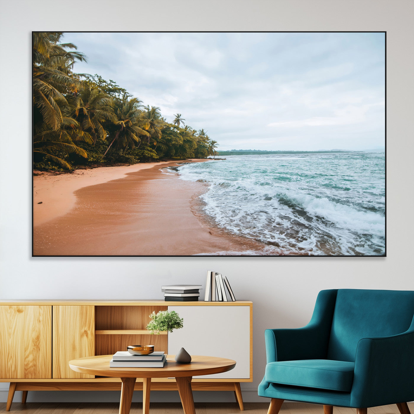 88125882-MGV-CV-36X24-Tropical Shoreline Wall Art Canvas Print, Framed Palm Trees Art Picture Print, Tropical Ocean Perfect Tropical Coastal Decor