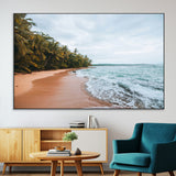 88125882-MGV-CV-36X24-Tropical Shoreline Wall Art Canvas Print, Framed Palm Trees Art Picture Print, Tropical Ocean Perfect Tropical Coastal Decor